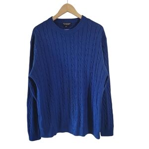 ROUNDTREE & YORKE Men's Royal Blue Chunky Cable Knit Fisherman Sweater XL Crew